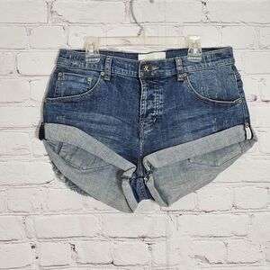 One Teaspoon Sz 27 Bandits Relaxed Fit Long Rise Button Fly Cuff Hem Short Jeans